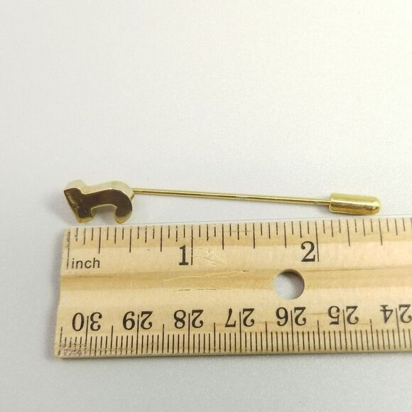 Vintage Letter J Monogram Stick Pin, Gold Tone Initial Brooch, Unisex Estate - Picture 5 of 7